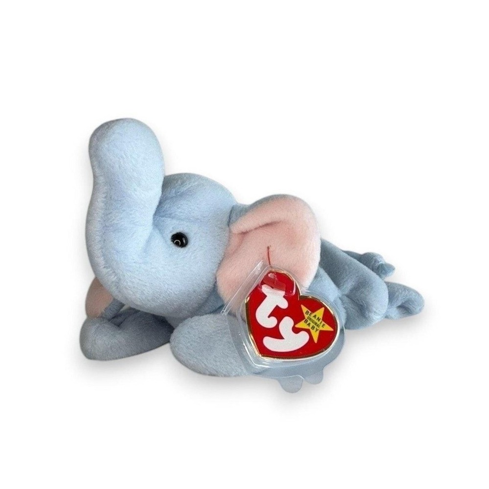 Peanut the Elephant Ty Beanie Baby | Powder Blue Pachyderm | Mint Heart Tag